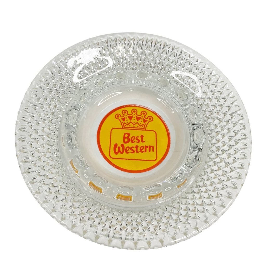 Vintage Best Western Ashtray Glass Red Yellow Crown Advertising Man Cave Mad Men